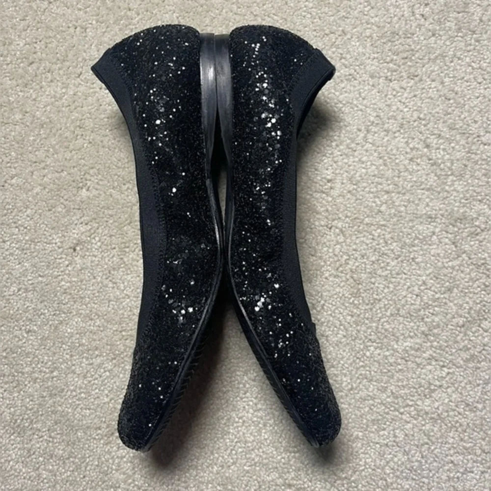 New Stuart Weitzman Black Glitter Ballet Lastikon Flats,‎ Shoe Size: 9 - Picture 2 of 6